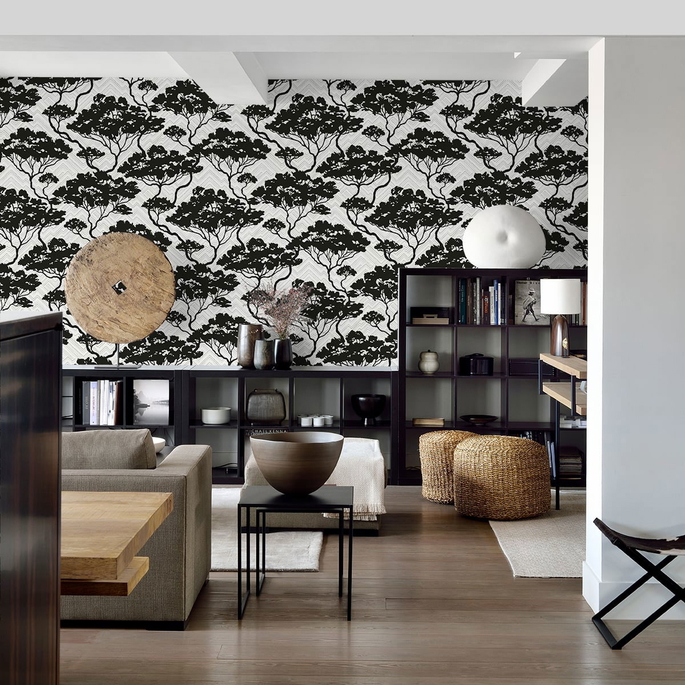 Seabrook Designs Nara Onyx &amp; Fog Wallpaper image 3 of 3
