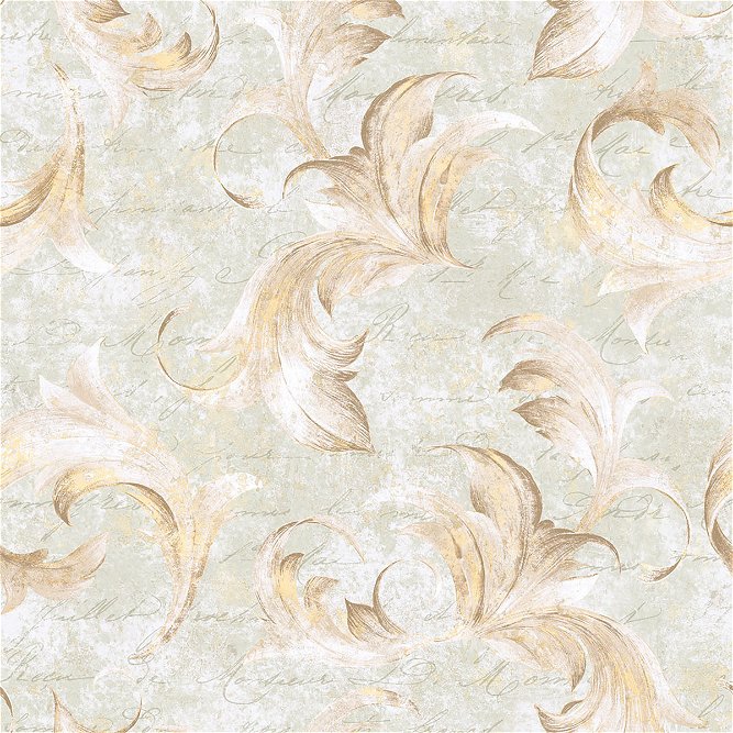 Seabrook Designs Cousteau Acanthus Leaves Soft Green &amp; Beige Wallpaper
