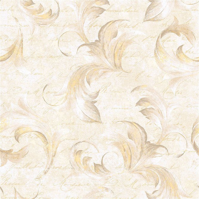 Seabrook Designs Cousteau Acanthus Leaves Beige &amp; Gold Wallpaper