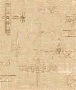 Seabrook Designs Earhart Planes Soft Gold & Brown Wallpaper