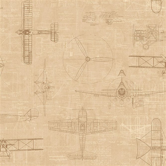 Seabrook Designs Earhart Planes Soft Gold &amp; Brown Wallpaper