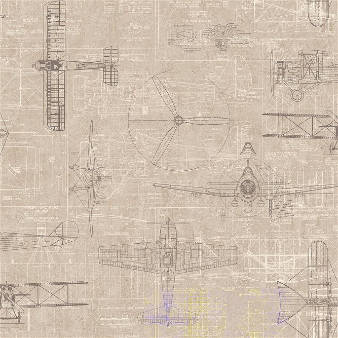 Seabrook Designs Earhart Planes Platinum &amp; Charcoal Wallpaper