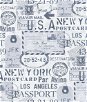 Seabrook Designs Earhart Labels Navy & White Wallpaper