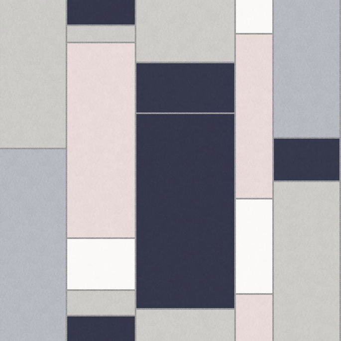Seabrook Designs De Stijl Geometric Indigo &amp; Metallic Silver Wallpaper image 1 of 2