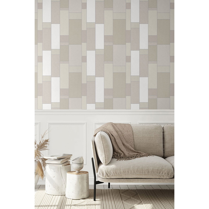 Seabrook Designs De Stijl Geometric Soft Sage &amp; Metallic Silver Wallpaper image 2 of 2
