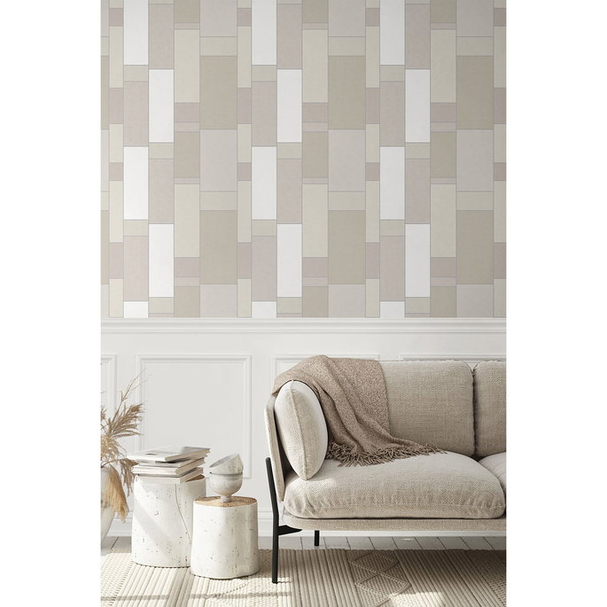 Seabrook Designs De Stijl Geometric Soft Sage &amp; Metallic Silver Wallpaper image 2 of 2