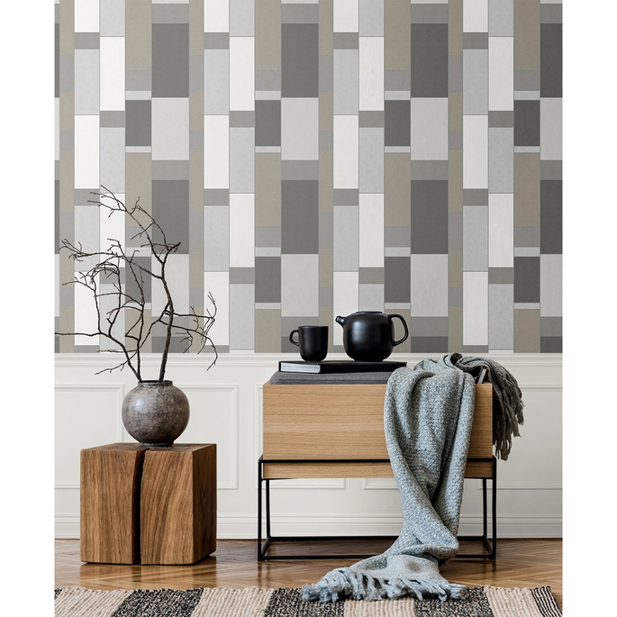 Seabrook Designs De Stijl Geometric Hammered Steel &amp; Metallic Silver Wallpaper image 2 of 2