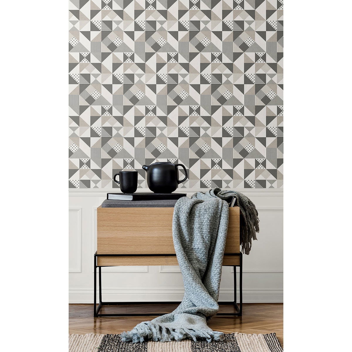 Seabrook Designs Lozenge Geometric Hammered Steel & Pavestone Wallpaper 