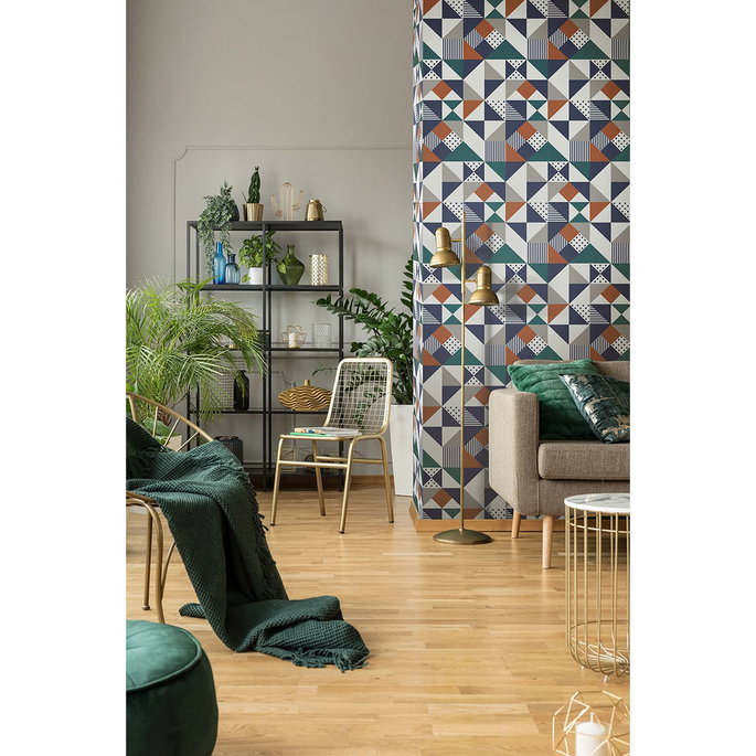 Seabrook Designs Lozenge Geometric Indigo &amp; Burnt Orange Wallpaper image 2 of 2