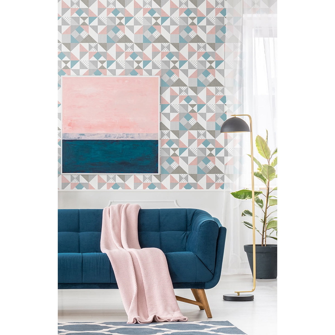 Seabrook Designs Lozenge Geometric Metallic Silver &amp; Perry Teal Wallpaper image 2 of 2