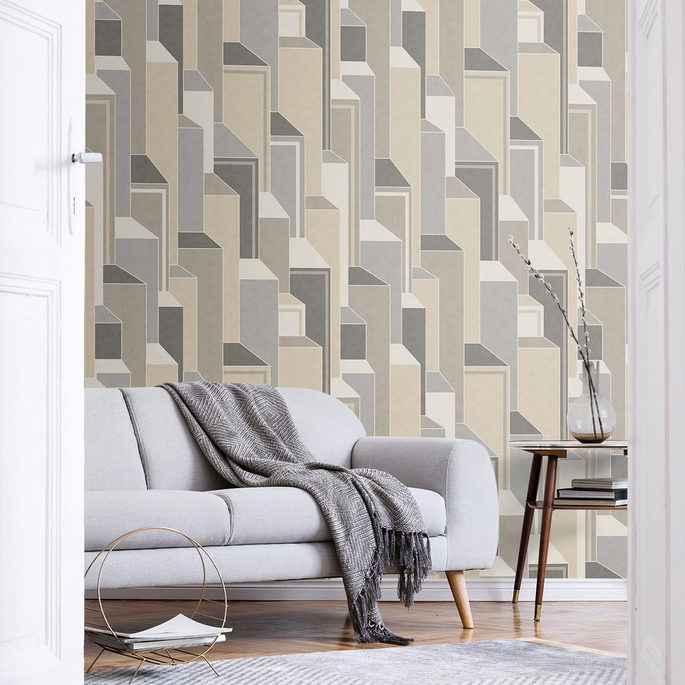 Seabrook Designs Deco Geometric Latte &amp; Graphite Wallpaper image 2 of 2