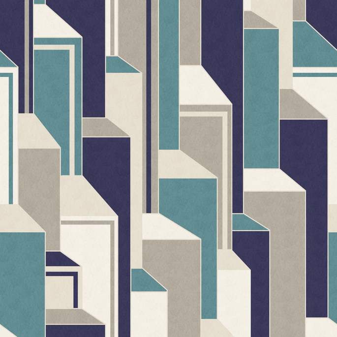 Seabrook Designs Deco Geometric Perry Teal &amp; Indigo Wallpaper image 1 of 3