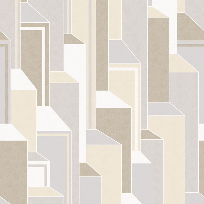 Seabrook Designs Deco Geometric French Vanilla &amp; Pavestone Wallpaper image 1 of 2