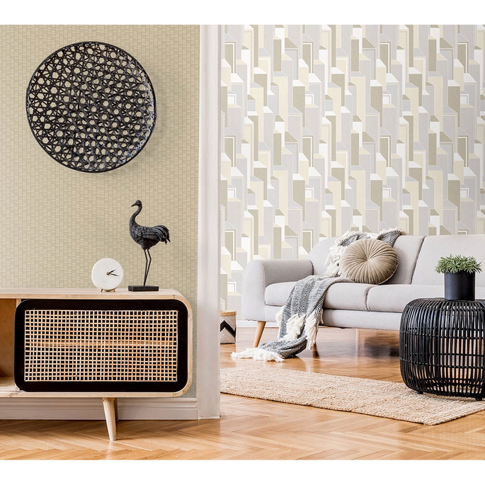 Seabrook Designs Deco Geometric French Vanilla &amp; Pavestone Wallpaper image 2 of 2