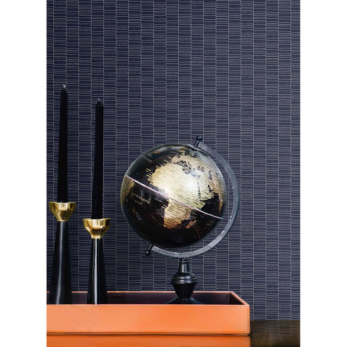 Seabrook Designs Deco Spliced Stripe Denim Blue Wallpaper image 2 of 2