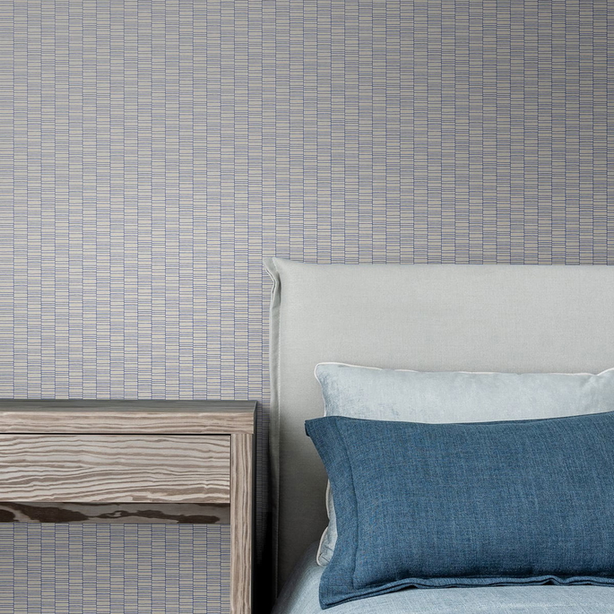 Seabrook Designs Deco Spliced Stripe Ivory &amp; Cobalt Wallpaper image 2 of 2