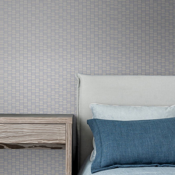 Seabrook Designs Deco Spliced Stripe Ivory &amp; Cobalt Wallpaper image 2 of 2