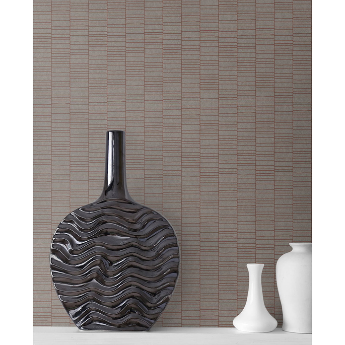 Seabrook Designs Deco Spliced Stripe Graphite &amp; Terra Cotta Wallpaper image 2 of 2