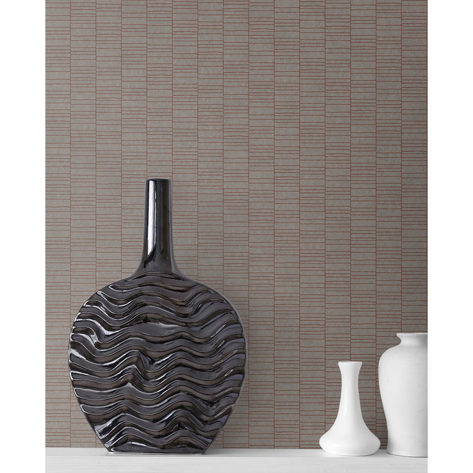 Seabrook Designs Deco Spliced Stripe Graphite &amp; Terra Cotta Wallpaper image 2 of 2