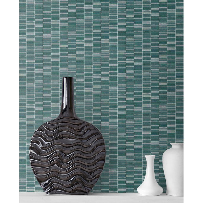Seabrook Designs Deco Spliced Stripe Perry Teal Wallpaper image 2 of 2