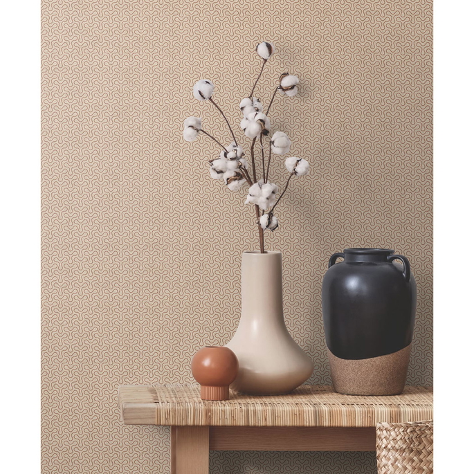 Seabrook Designs Spiro Geometric Ivory &amp; Terra Cotta Wallpaper image 2 of 2