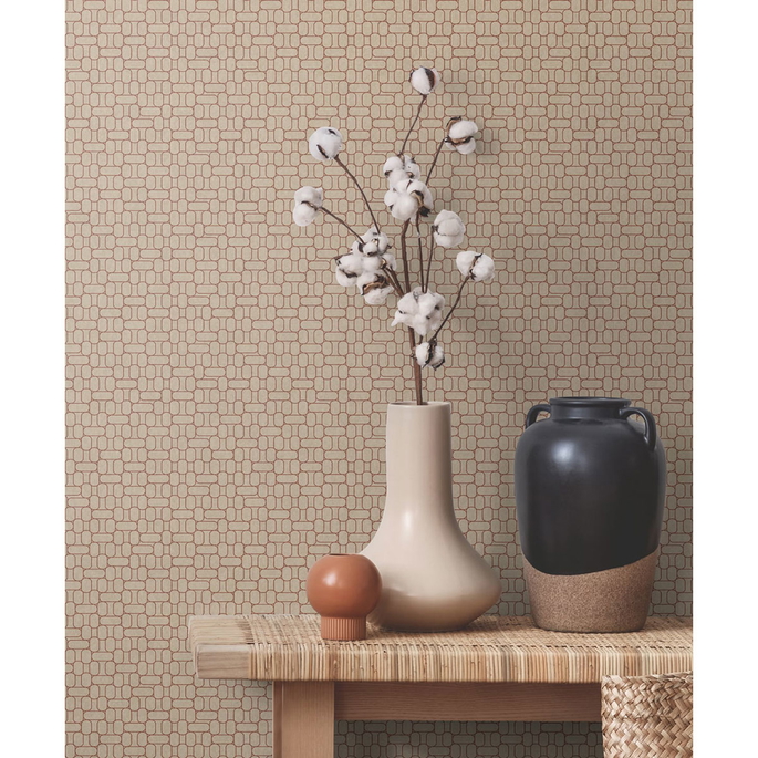 Seabrook Designs Capsule Geometric Ivory &amp; Terra Cotta Wallpaper image 2 of 2