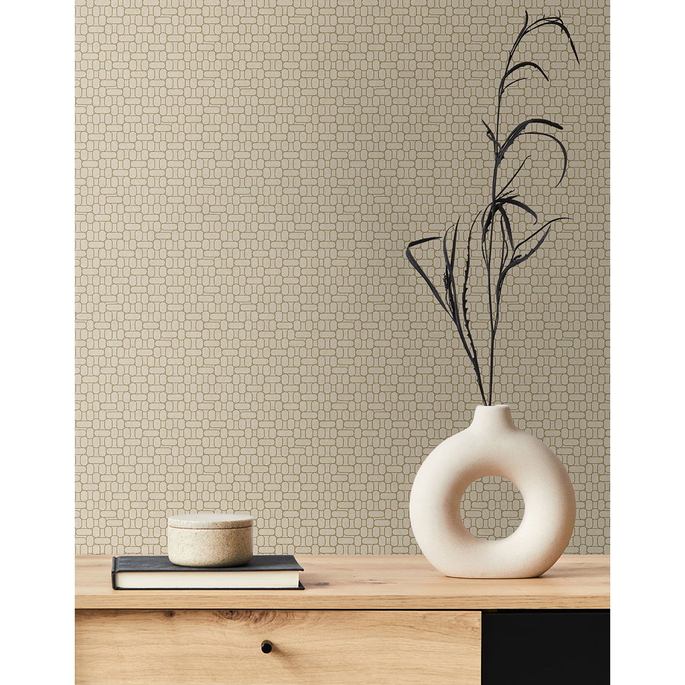 Seabrook Designs Capsule Geometric Metallic Gold &amp; Parchment Wallpaper image 2 of 2