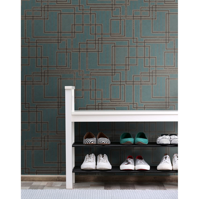 Seabrook Designs Bauhaus Cityscape Perry Teal &amp; Warm Stone Wallpaper image 2 of 2