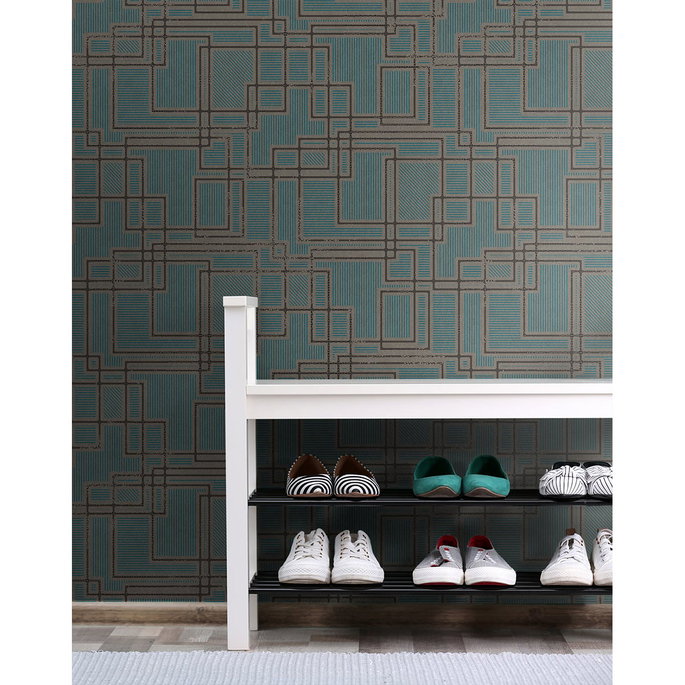 Seabrook Designs Bauhaus Cityscape Perry Teal &amp; Warm Stone Wallpaper image 2 of 2