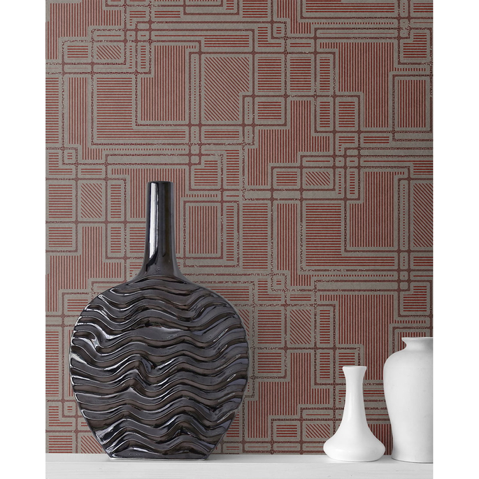 Seabrook Designs Bauhaus Cityscape Burgundy &amp; Graphite Wallpaper image 2 of 2