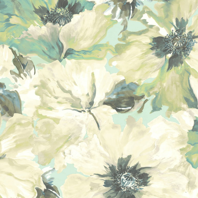 Seabrook Designs Cecita Green &amp; Off-White Wallpaper