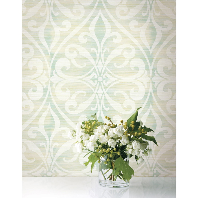 Seabrook Designs Chambon Ogee Seafoam &amp; Linen Wallpaper image 2 of 2