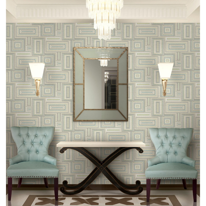 Seabrook Designs Attersee Squares Turquoise &amp; Tan Wallpaper image 2 of 2
