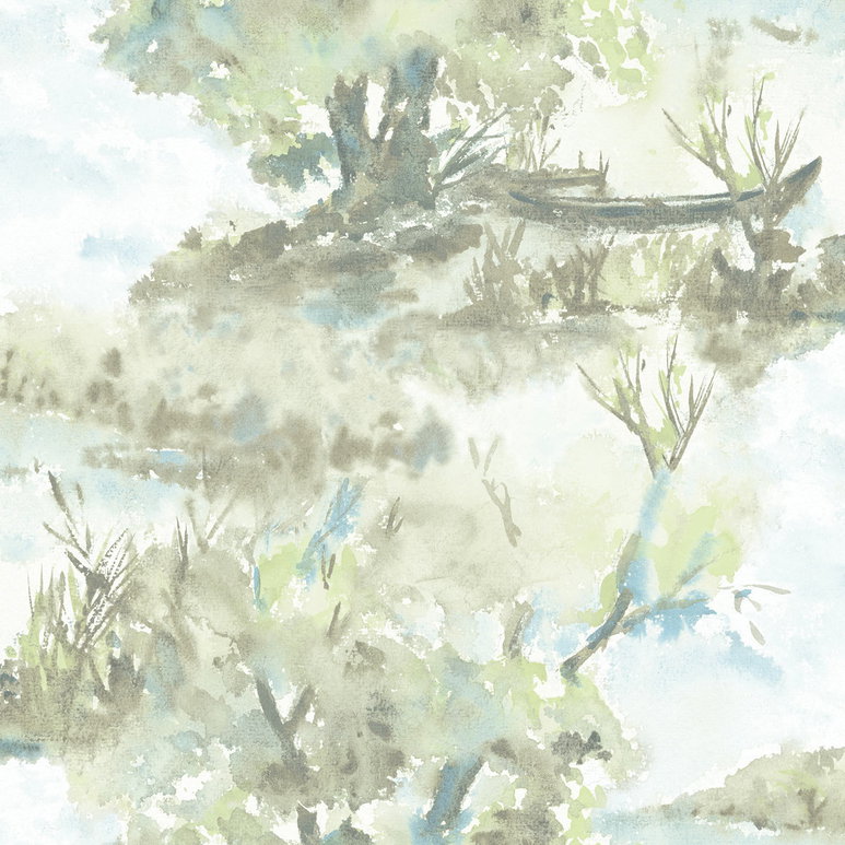 Seabrook Designs Attersee Baby Blue &amp; Greige Wallpaper