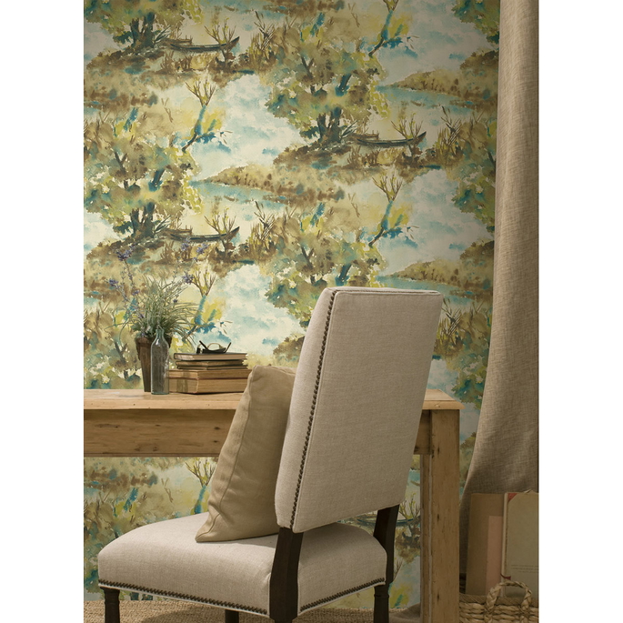 Seabrook Designs Attersee Carmel &amp; Turquoise Wallpaper image 2 of 2