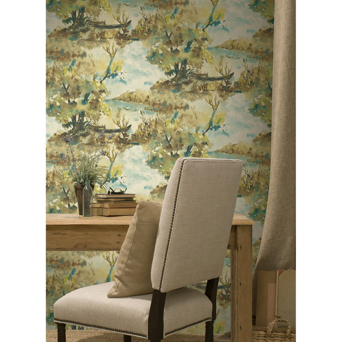 Seabrook Designs Attersee Carmel &amp; Turquoise Wallpaper image 2 of 2