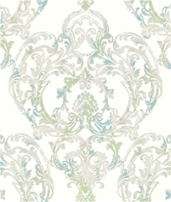Seabrook Designs Roxen Damask Off-White & Turquoise Wallpaper