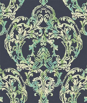 Seabrook Designs Roxen Damask Navy & Mint Wallpaper