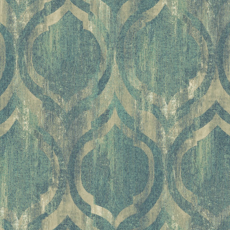 Seabrook Designs Old Danube Ogee Teal &amp; Gold Wallpaper
