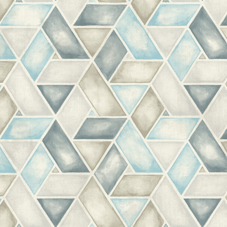 Seabrook Designs Kentmere Geo Baby Blue &amp; Gray Wallpaper