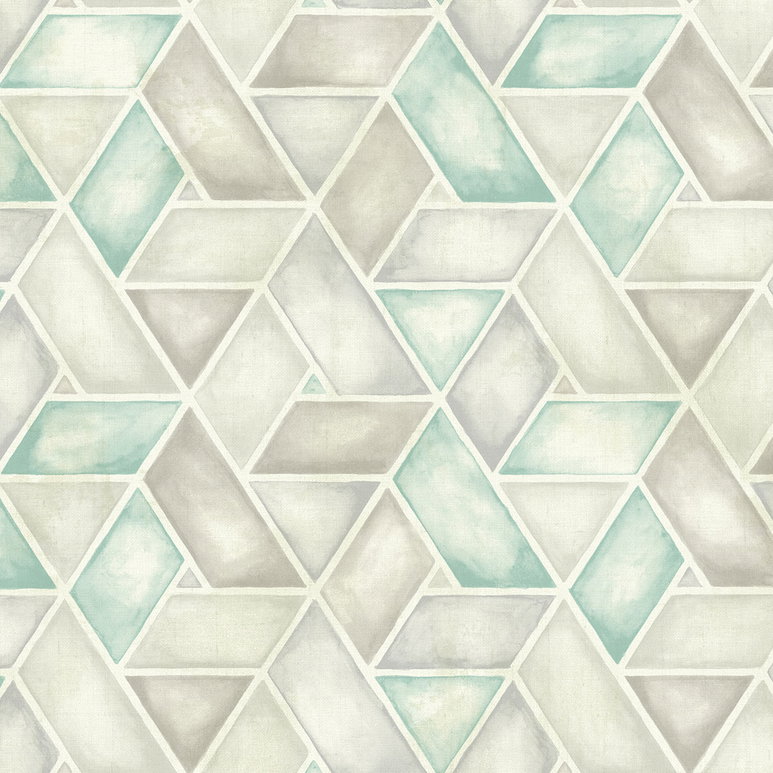 Seabrook Designs Kentmere Geo Teal &amp; Gray Wallpaper