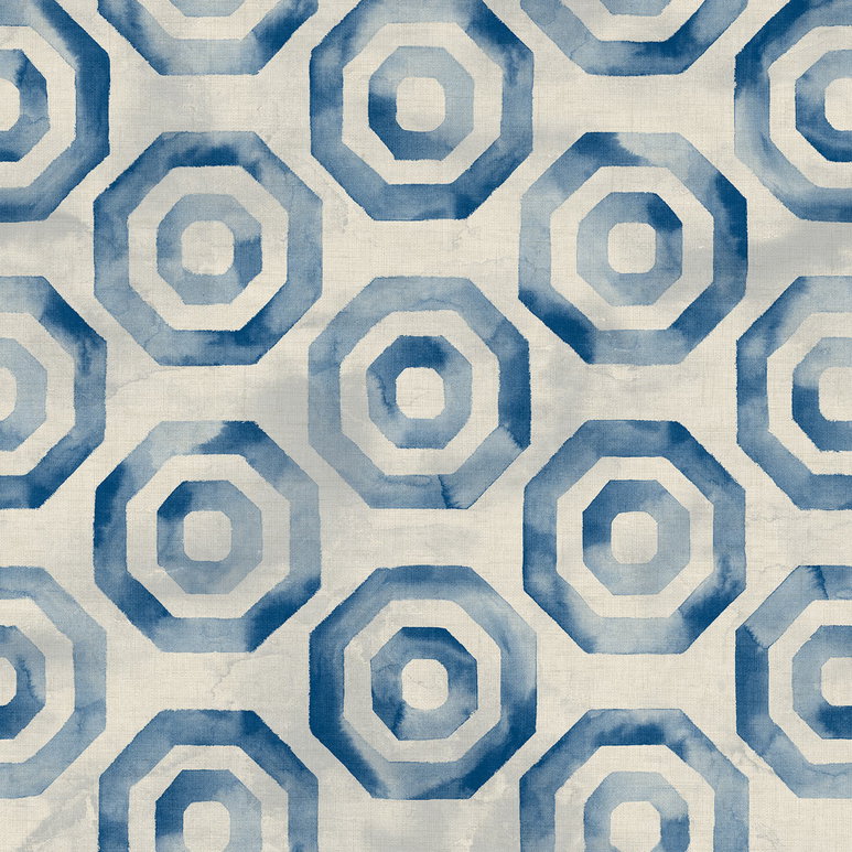 Seabrook Designs Faravel Geo Prussian Blue &amp; Off-White Wallpaper