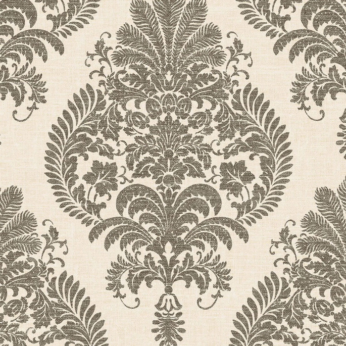 Lillian August Antigua Damask Charcoal &amp; Ivory Wallpaper image 1 of 2