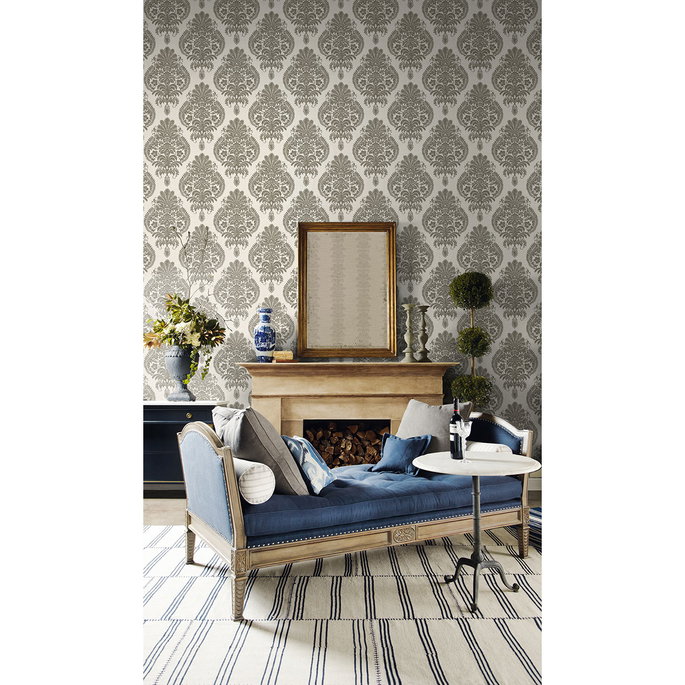 Lillian August Antigua Damask Charcoal &amp; Ivory Wallpaper image 2 of 2