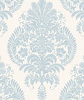 Lillian August Antigua Damask Blue Frost & Bone White Wallpaper