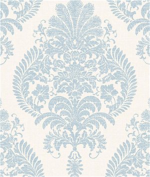 Lillian August Antigua Damask Blue Frost & Bone White Wallpaper