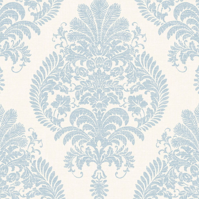 Lillian August Antigua Damask Blue Frost &amp; Bone White Wallpaper image 1 of 2