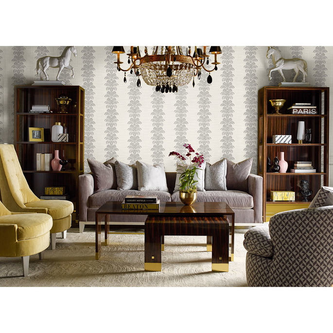 Lillian August Palm Frond Stripe Stringcloth Charcoal &amp; Ivory Wallpaper image 2 of 2