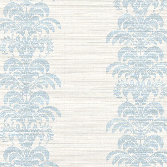 Lillian August Palm Frond Stripe Stringcloth Blue Frost &amp; Bone White Wallpaper image 1 of 2