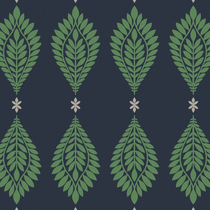 Lillian August Mirasol Palm Frond Midnight Blue &amp; Spearmint Wallpaper image 1 of 2